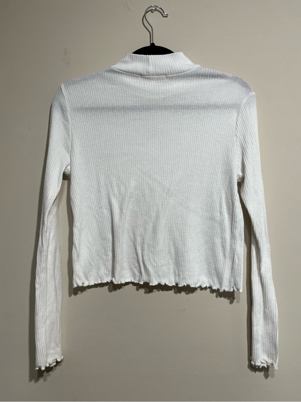 White Lettuce Edge Ribbed Mock Neck - Picture 4 of 5